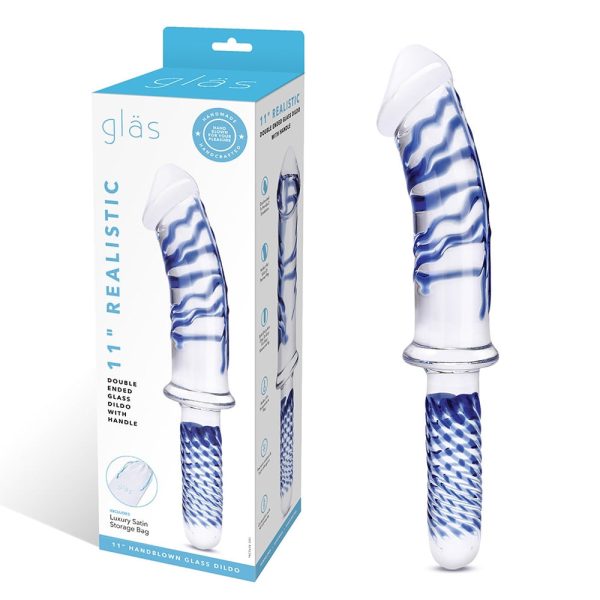 Glas 11 in. Realistic Double Ended Glass Dildo with Handle - Image 2