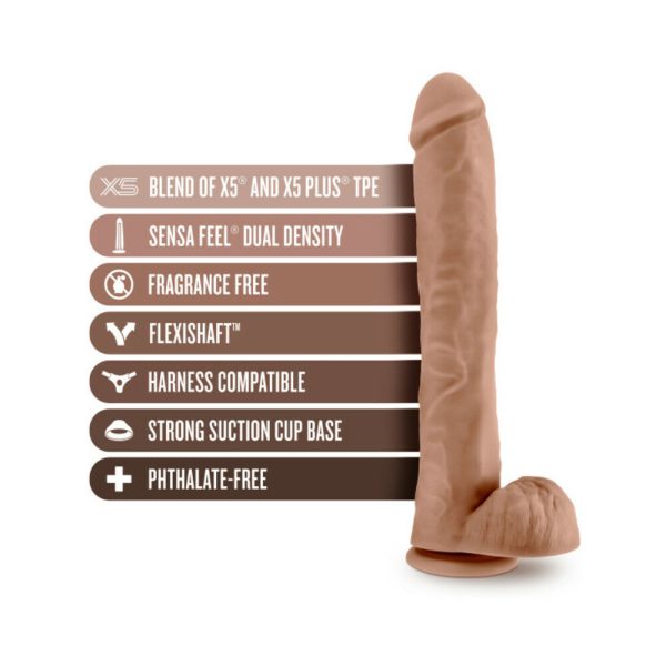 Au Naturel Daddy 14 in. Posable Dual Density Dildo with Balls Tan - Image 6