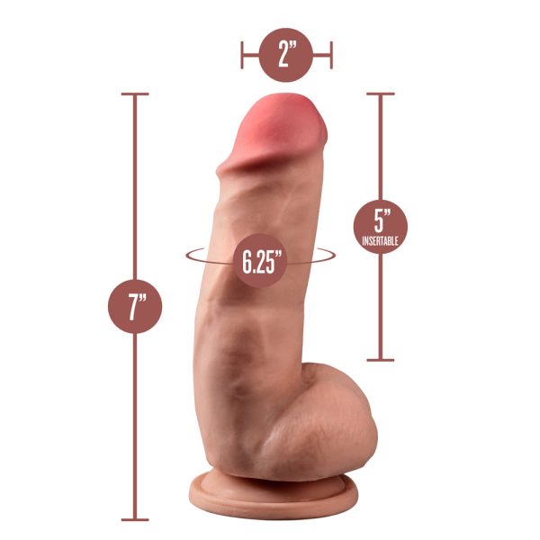 Dr. Skin Plus Girthy 7 in. Triple Density Posable Dildo with Balls Tan - Image 6