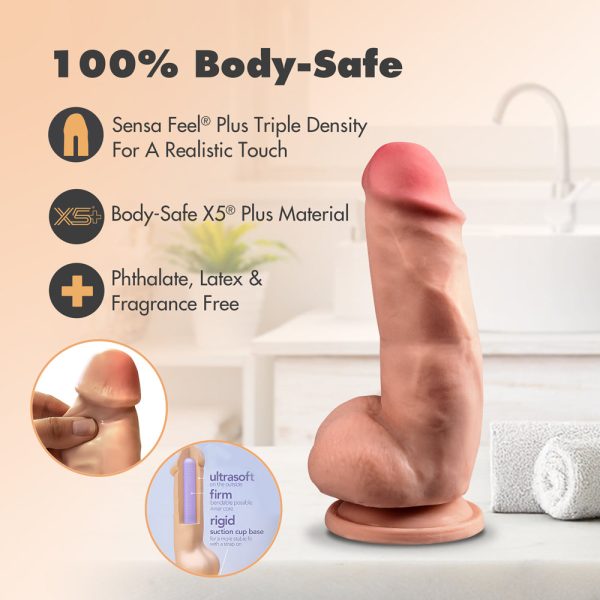 Dr. Skin Plus Girthy 7 in. Triple Density Posable Dildo with Balls Tan - Image 10