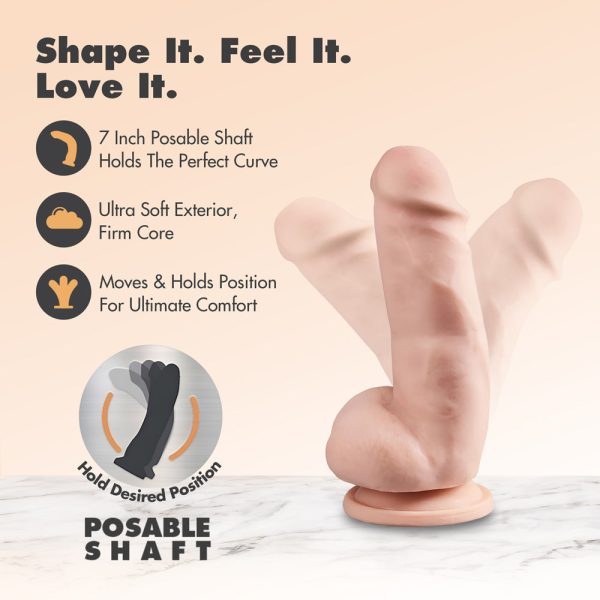 Dr. Skin Plus Girthy 7 in. Triple Density Posable Dildo with Balls Beige - Image 6