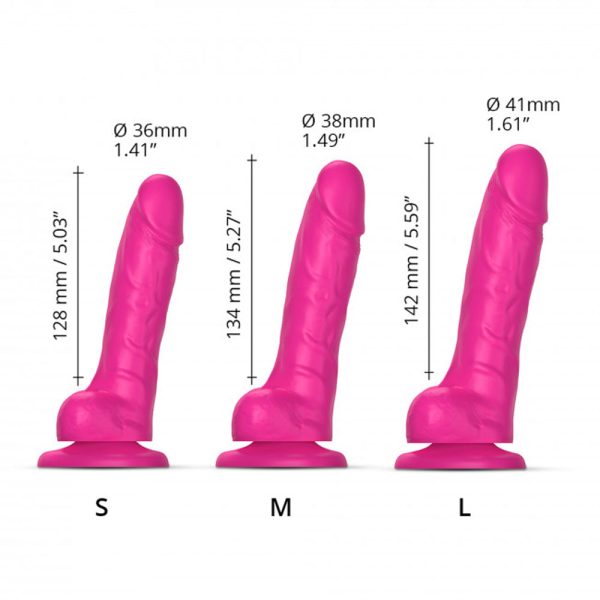 Strap-On-Me Realistic Collection Sliding Skin Dual-Density Silicone Dildo Fuchsia L - Image 2