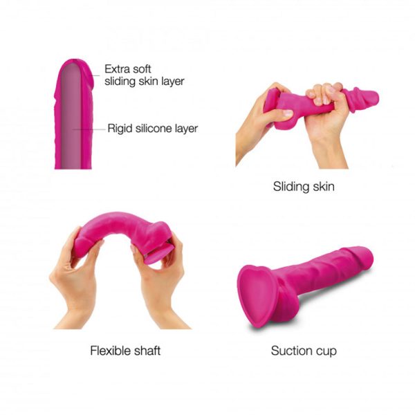 Strap-On-Me Realistic Collection Sliding Skin Dual-Density Silicone Dildo Fuchsia S - Image 4