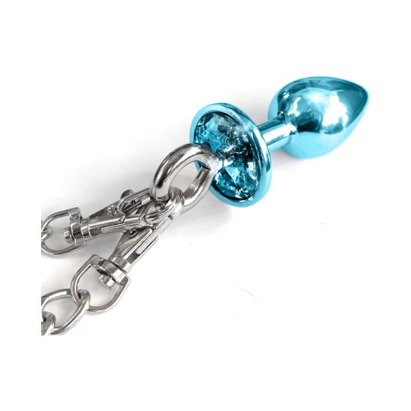 Nixie Metal Butt Plug & Furry Handcuff Set Medium Blue Metallic - Image 4