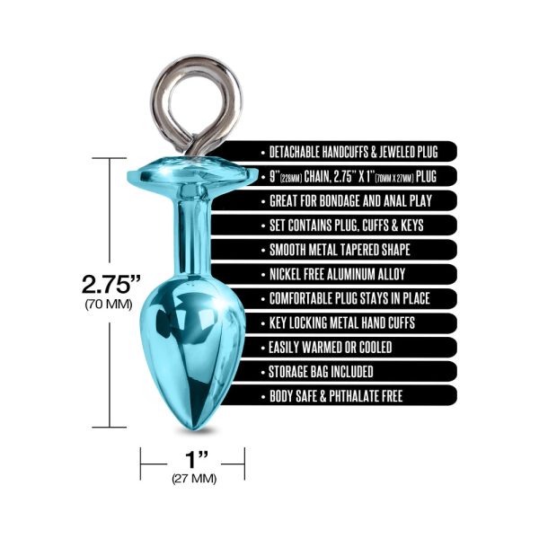 Nixie Metal Butt Plug & Furry Handcuff Set Medium Blue Metallic - Image 6