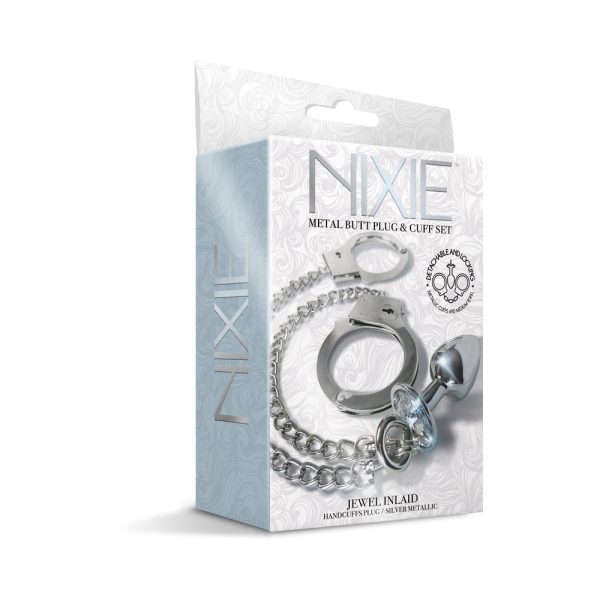 Nixie Metal Butt Plug & Handcuffs Set Silver - Image 2