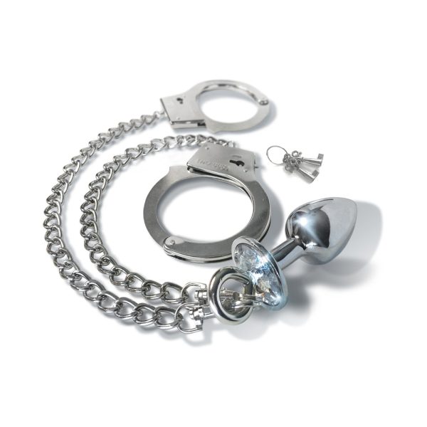 Nixie Metal Butt Plug & Handcuffs Set Silver - Image 3