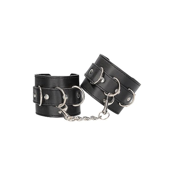 Ouch! Black & White Adjustable Bonded Leather Wrist or Ankle Cuffs Black - Image 4