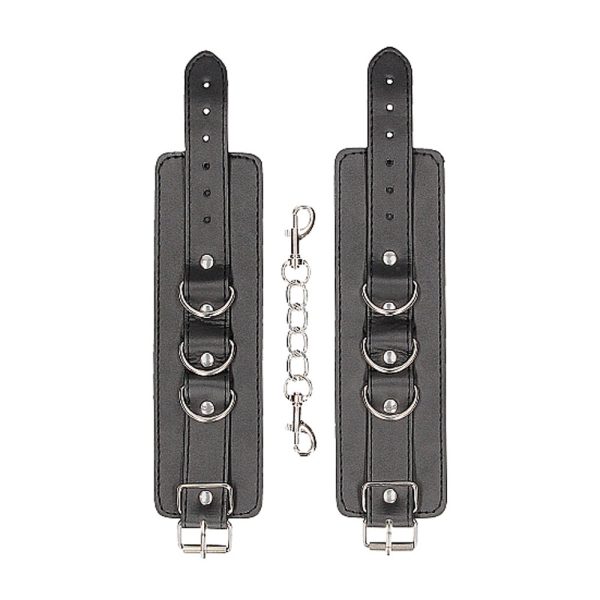 Ouch! Black & White Adjustable Bonded Leather Wrist or Ankle Cuffs Black - Image 5