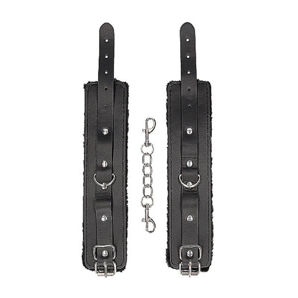 Ouch! Black & White Adjustable Plush Bonded Leather Hand Cuffs Black - Image 5