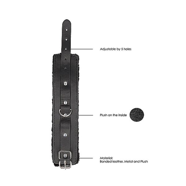 Ouch! Black & White Adjustable Plush Bonded Leather Hand Cuffs Black - Image 6