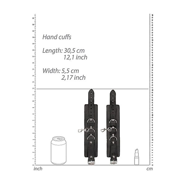 Ouch! Black & White Adjustable Bonded Leather Collar With Hand Cuffs & Chain Black - Image 3