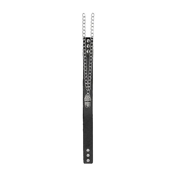 Ouch! Black & White Adjustable Bonded Leather Collar With Hand Cuffs & Chain Black - Image 6