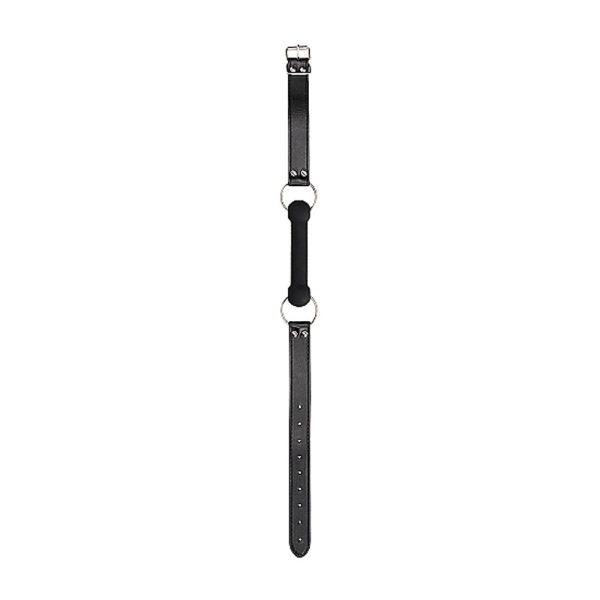 Ouch! Black & White Silicone Bit Gag With Adjustable Bonded Leather Straps Black - Image 6