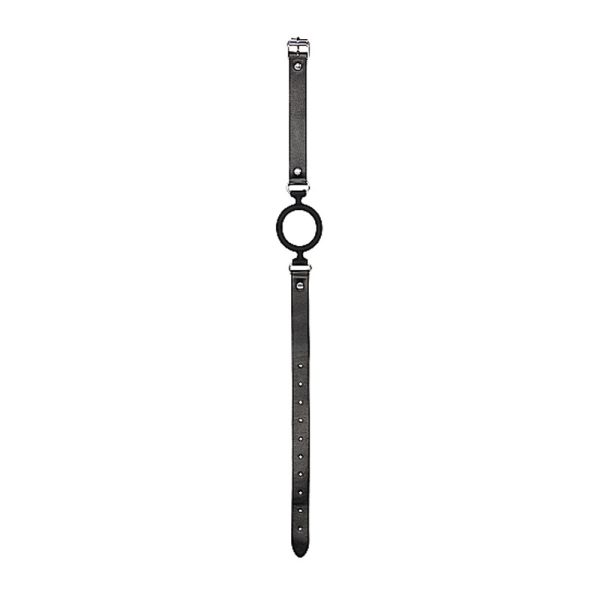 Ouch! Black & White Silicone Ring Gag With Adjustable Bonded Leather Straps Black - Image 6