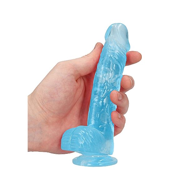 RealRock Crystal Clear Realistic 6 in. Dildo With Balls and Suction Cup Blue - Image 6