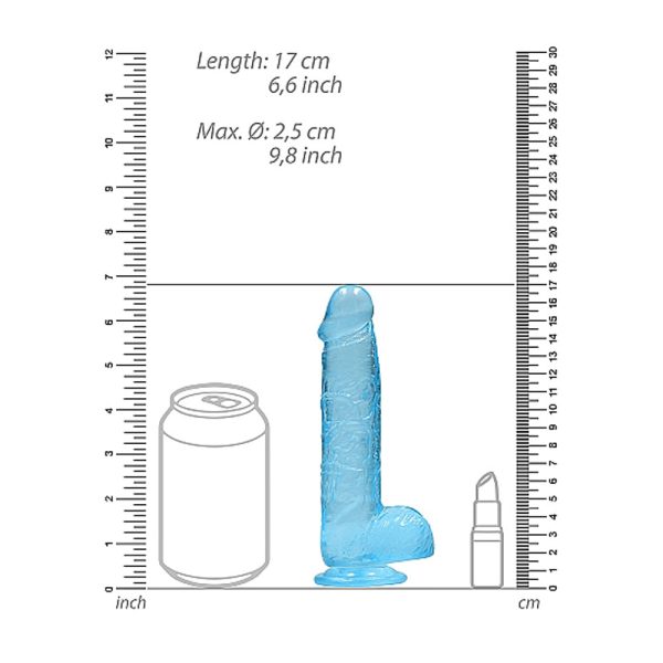 RealRock Crystal Clear Realistic 6 in. Dildo With Balls and Suction Cup Blue - Image 7