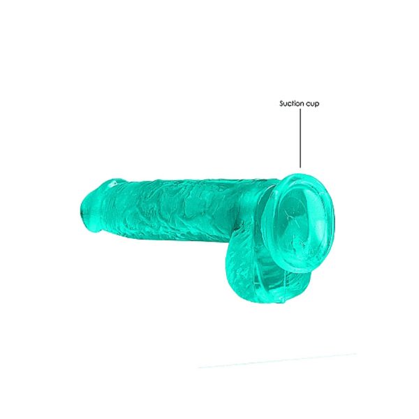 RealRock Crystal Clear Realistic 6 in. Dildo With Balls and Suction Cup Turquoise - Image 4