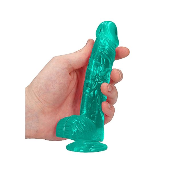 RealRock Crystal Clear Realistic 6 in. Dildo With Balls and Suction Cup Turquoise - Image 6