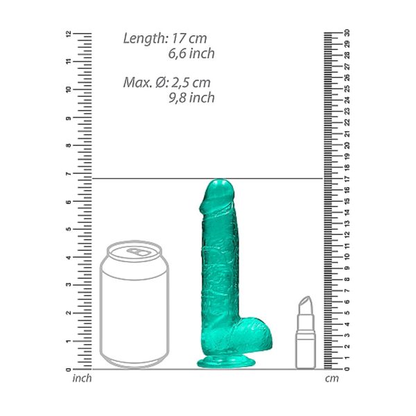 RealRock Crystal Clear Realistic 6 in. Dildo With Balls and Suction Cup Turquoise - Image 7