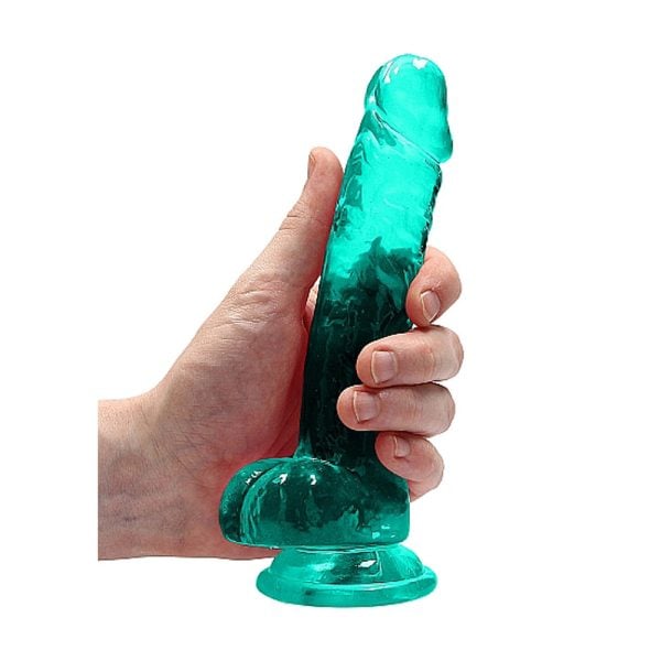 RealRock Crystal Clear Realistic 7 in. Dildo With Balls and Suction Cup Turquoise - Image 6