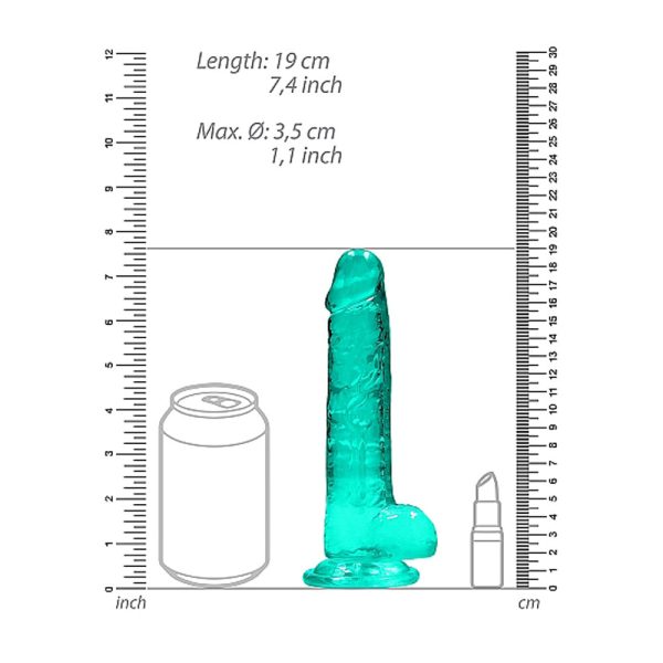RealRock Crystal Clear Realistic 7 in. Dildo With Balls and Suction Cup Turquoise - Image 7