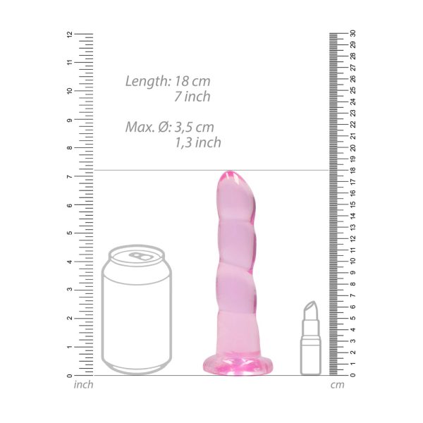 RealRock Crystal Clear Non-Realistic 7 in. Twisted Dildo With Suction Cup Pink - Image 5