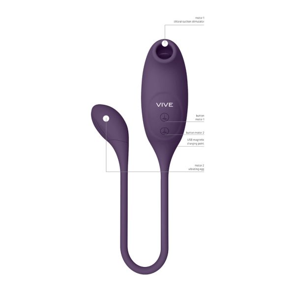 VIVE QUINO Rechargeable Air Wave & Vibrating Silicone Egg Vibrator Purple - Image 8