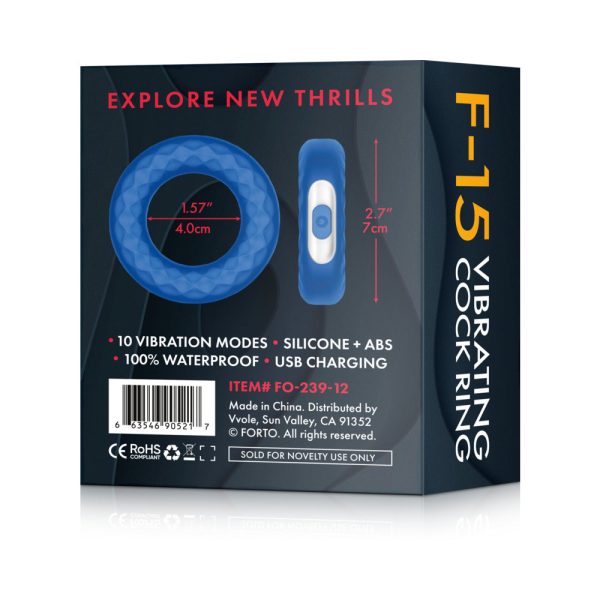 Forto F-15 Rechargeable Silicone Vibrating Cockring Blue - Image 7