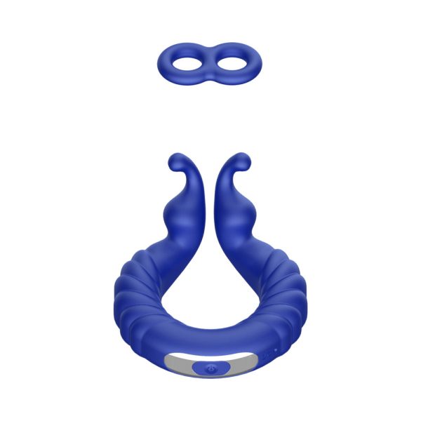 Forto F-24 Rechargeable Silicone Textured Vibrating Cockring Blue - Image 2