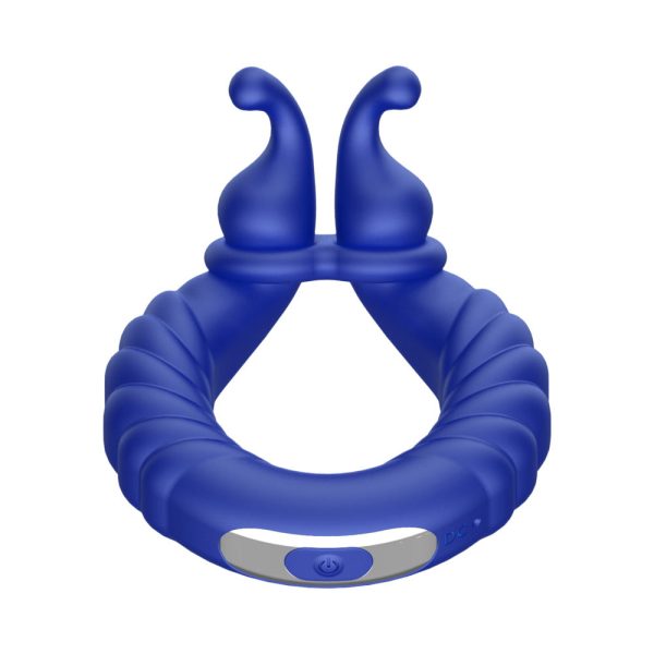 Forto F-24 Rechargeable Silicone Textured Vibrating Cockring Blue - Image 3