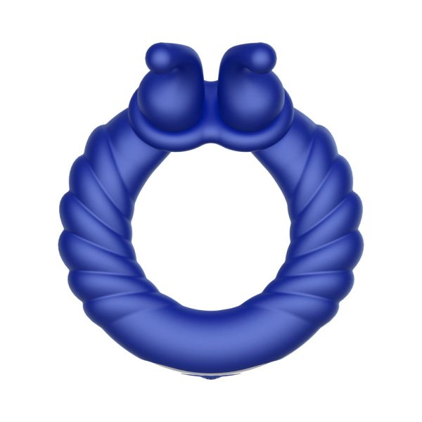 Forto F-24 Rechargeable Silicone Textured Vibrating Cockring Blue - Image 8