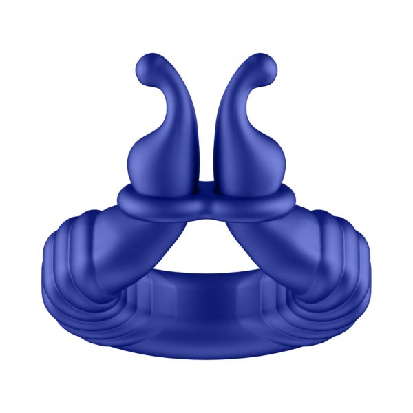 Forto F-24 Rechargeable Silicone Textured Vibrating Cockring Blue - Image 9
