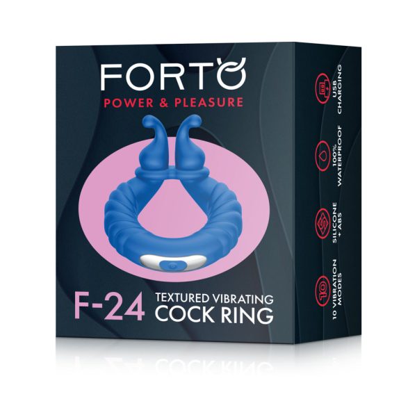 Forto F-24 Rechargeable Silicone Textured Vibrating Cockring Blue - Image 10