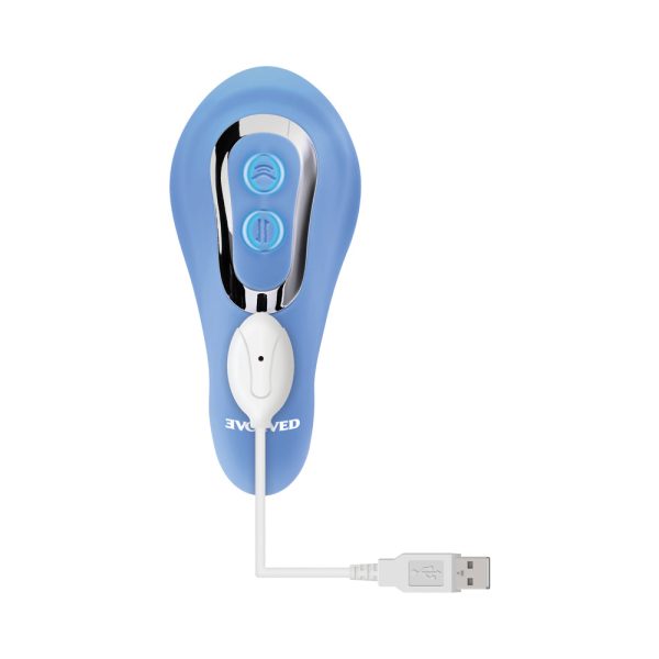 Evolved Tap & Thrust Rechargeable Thrusting Pulsing Silicone Dual Stimulator Blue - Image 5