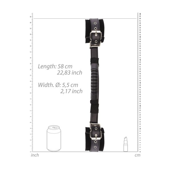 Ouch! Black & White Adjustable Bonded Leather Wrist Cuffs With Handle Black - Image 4