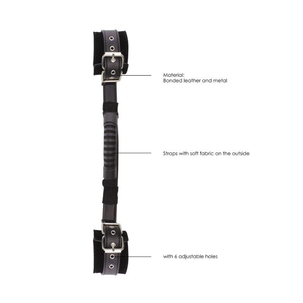 Ouch! Black & White Adjustable Bonded Leather Wrist Cuffs With Handle Black - Image 6