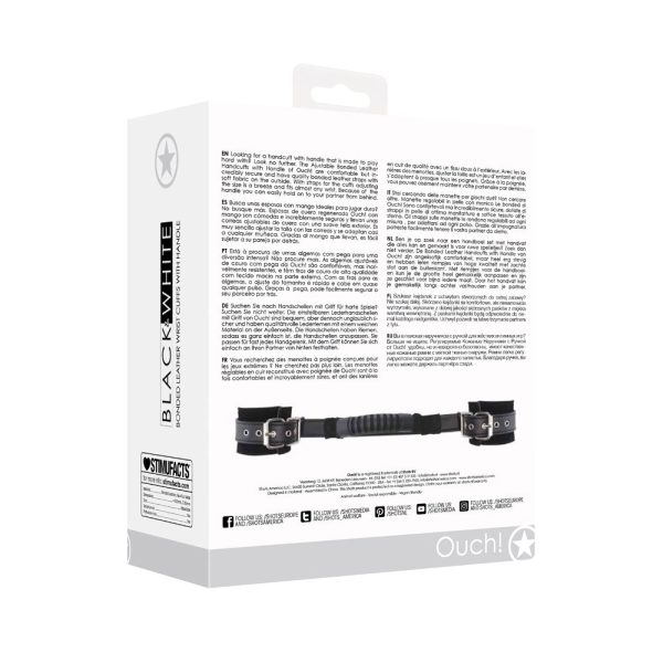 Ouch! Black & White Adjustable Bonded Leather Wrist Cuffs With Handle Black - Image 8