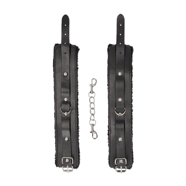 Ouch! Black & White Adjustable Plush Bonded Leather Ankle Cuffs Black - Image 3