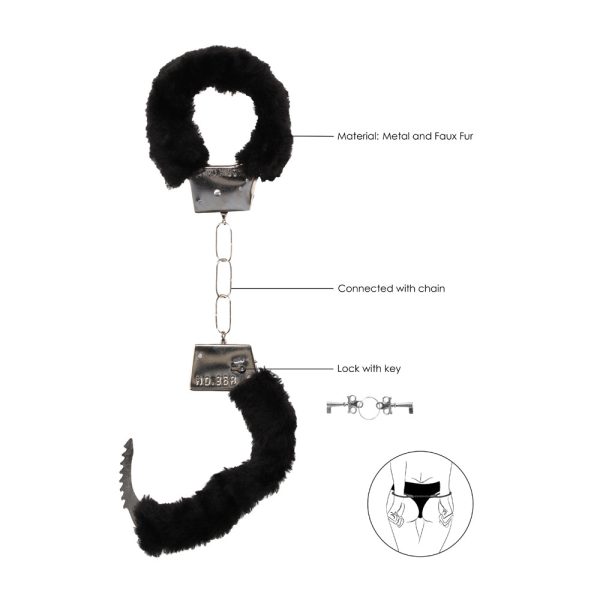 Ouch! Black & White Pleasure Furry Handcuffs with Quick-Release Button - Image 7