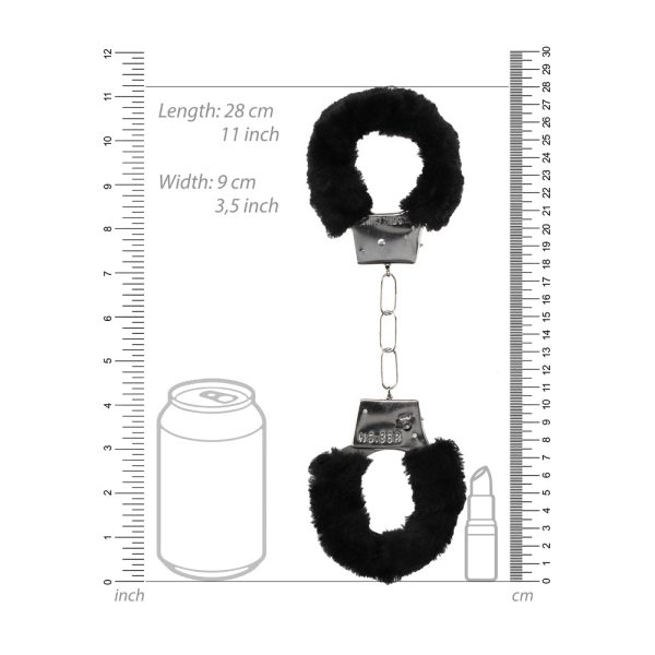 Ouch! Black & White Pleasure Furry Handcuffs with Quick-Release Button - Image 8
