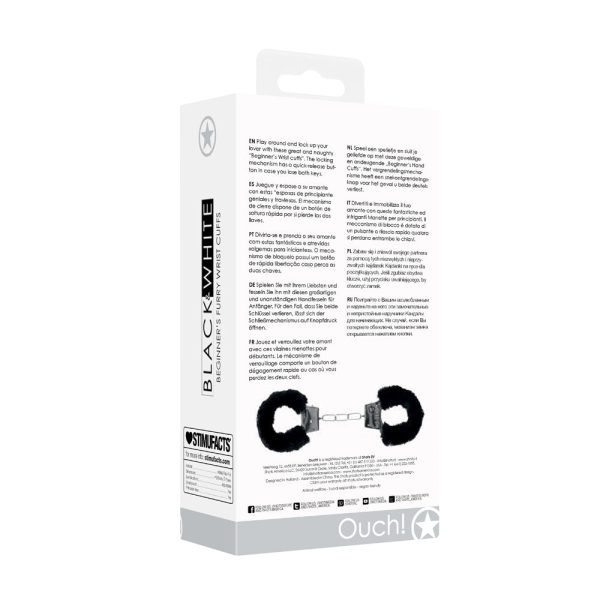 Ouch! Black & White Pleasure Furry Handcuffs with Quick-Release Button - Image 9