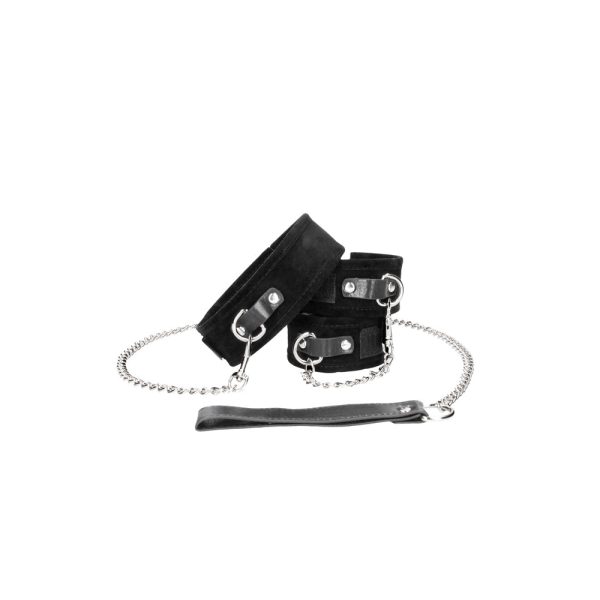 Ouch! Black & White Adjustable Velcro Collar With Leash & Wrist Cuffs Black - Image 2