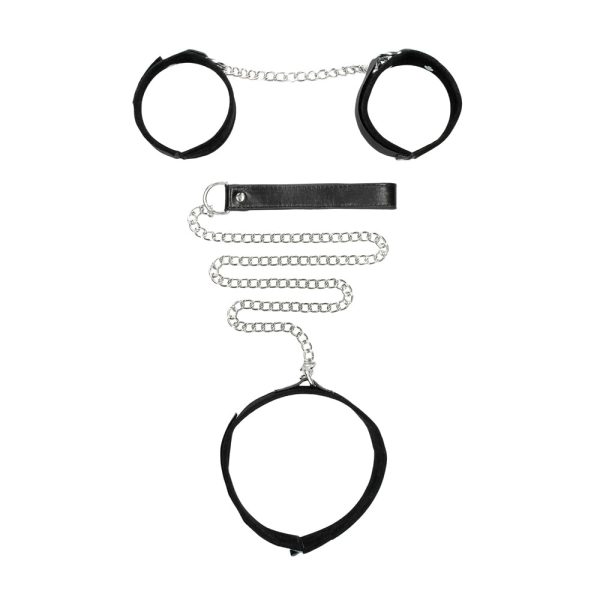 Ouch! Black & White Adjustable Velcro Collar With Leash & Wrist Cuffs Black - Image 7