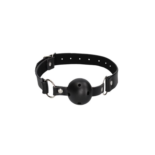 Ouch! Black & White Breathable Ball Gag With Bonded Leather Straps Black - Image 2