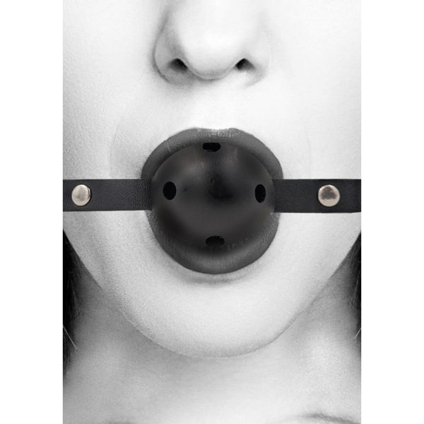 Ouch! Black & White Breathable Ball Gag With Bonded Leather Straps Black - Image 4