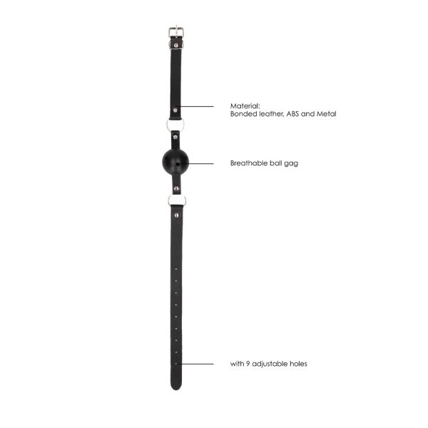 Ouch! Black & White Breathable Ball Gag With Bonded Leather Straps Black - Image 6
