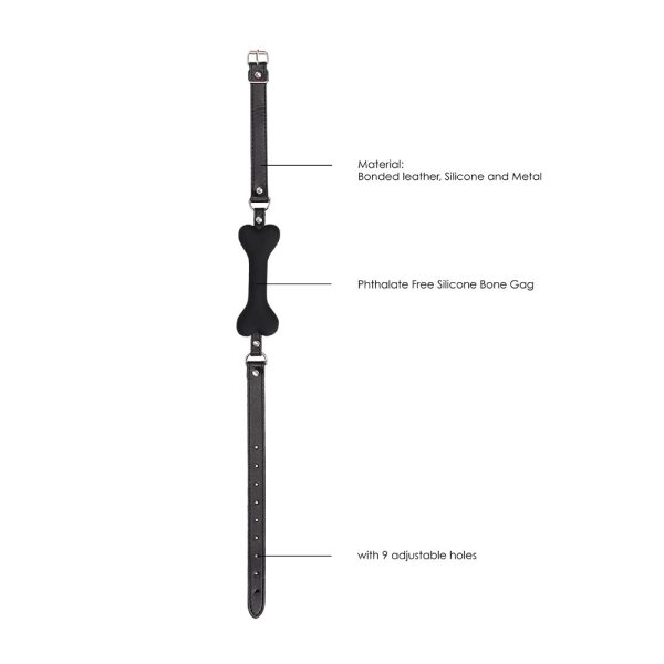 Ouch! Black & White Silicone Bone Gag With Adjustable Bonded Leather Straps Black - Image 7