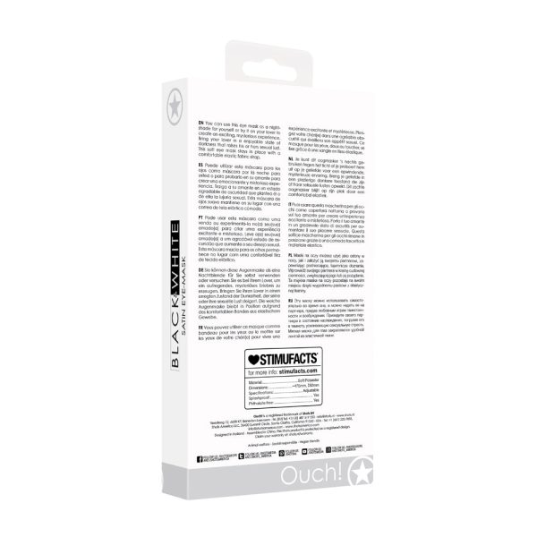 Ouch! Black & White Satin Eye Mask Blindfold Black - Image 4