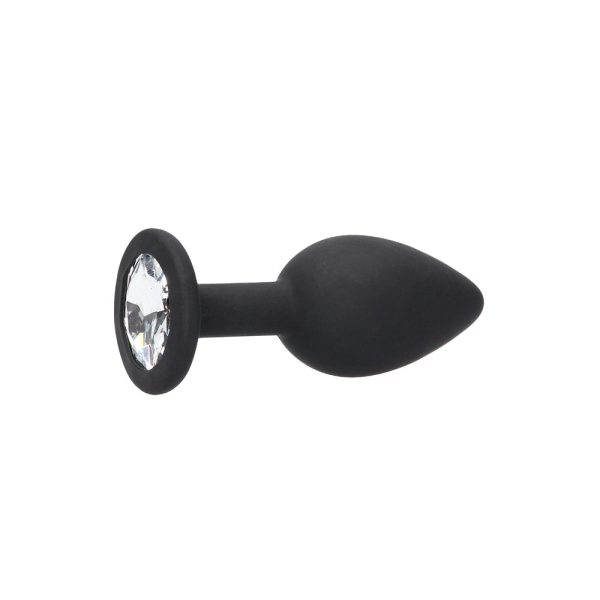 Ouch! Black & White Silicone Butt Plug With Removable Jewel Black - Image 4